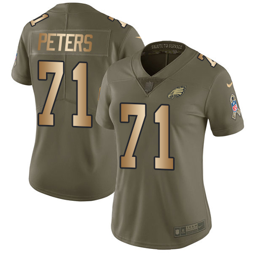 Women's Nike Philadelphia Eagles #71 Jason Peters Limited Olive/Gold 2017 Salute to Service NFL Jersey