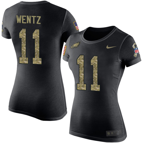 NFL Women's Nike Philadelphia Eagles #11 Carson Wentz Black Camo Salute to Service T-Shirt