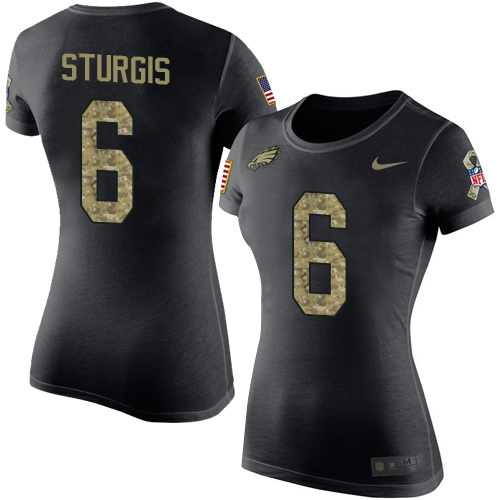 NFL Women's Nike Philadelphia Eagles #6 Caleb Sturgis Black Camo Salute to Service T-Shirt