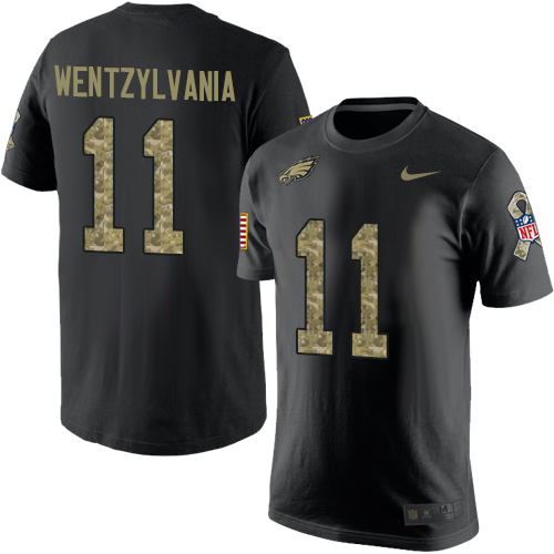NFL Nike Philadelphia Eagles #11 Carson Wentz Wentzylvania Black Camo Salute to Service T-Shirt