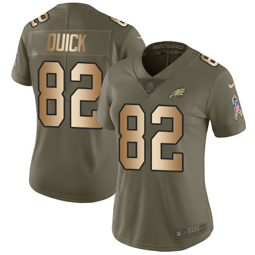 Women's Nike Philadelphia Eagles #82 Mike Quick Limited Olive/Gold 2017 Salute to Service NFL Jersey