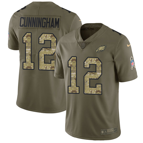Youth Nike Philadelphia Eagles #12 Randall Cunningham Limited Olive/Camo 2017 Salute to Service NFL Jersey