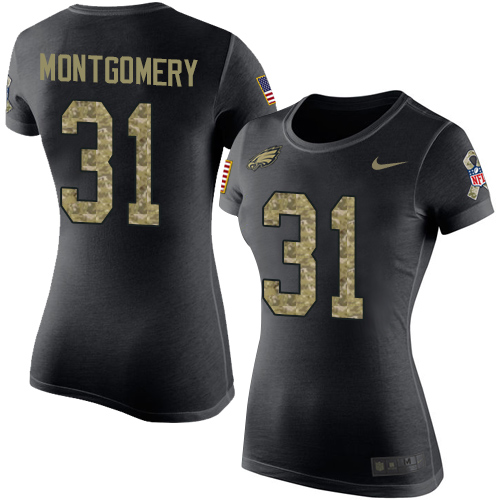 NFL Women's Nike Philadelphia Eagles #31 Wilbert Montgomery Black Camo Salute to Service T-Shirt
