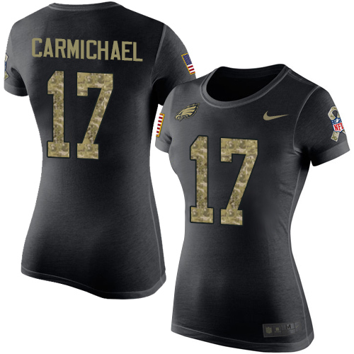 NFL Women's Nike Philadelphia Eagles #17 Harold Carmichael Black Camo Salute to Service T-Shirt