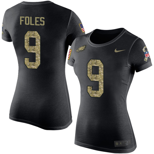 NFL Women's Nike Philadelphia Eagles #9 Nick Foles Black Camo Salute to Service T-Shirt