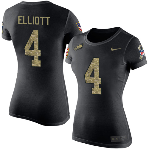 NFL Women's Nike Philadelphia Eagles #4 Jake Elliott Black Camo Salute to Service T-Shirt