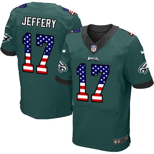 Men's Nike Philadelphia Eagles #17 Alshon Jeffery Elite Midnight Green Home USA Flag Fashion NFL Jersey