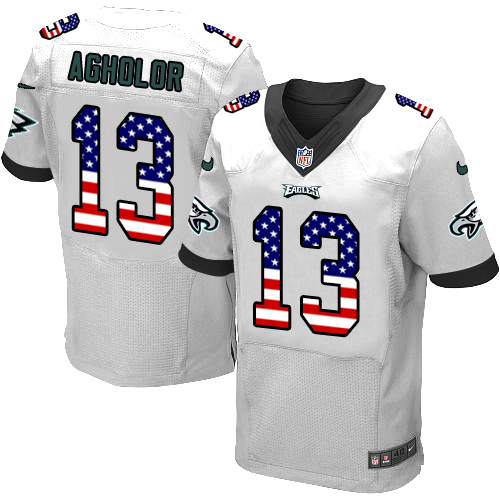 Men's Nike Philadelphia Eagles #13 Nelson Agholor Elite White Road USA Flag Fashion NFL Jersey