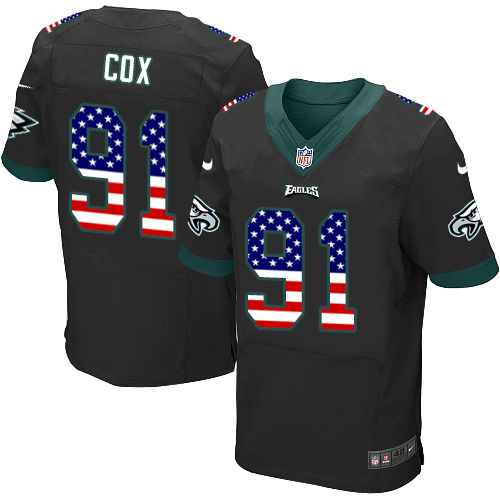 Men's Nike Philadelphia Eagles #91 Fletcher Cox Elite Black Alternate USA Flag Fashion NFL Jersey
