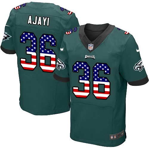 Men's Nike Philadelphia Eagles #36 Jay Ajayi Elite Midnight Green Home USA Flag Fashion NFL Jersey
