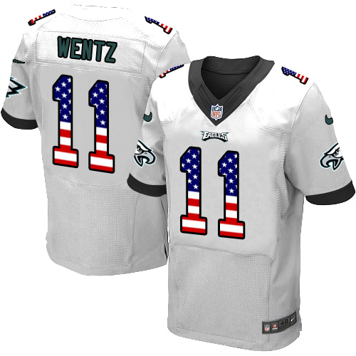 Men's Nike Philadelphia Eagles #11 Carson Wentz Elite White Road USA Flag Fashion NFL Jersey