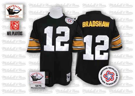 Mitchell And Ness Pittsburgh Steelers #12 Terry Bradshaw Black Team Color Authentic Throwback NFL Jersey