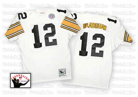 Mitchell And Ness Pittsburgh Steelers #12 Terry Bradshaw White Authentic Throwback NFL Jersey