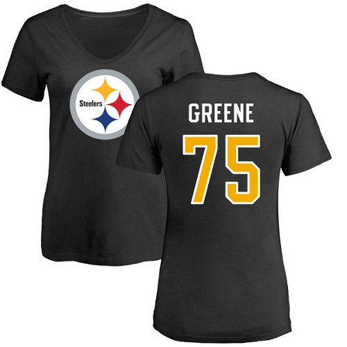 NFL Women's Nike Pittsburgh Steelers #75 Joe Greene Black Name & Number Logo Slim Fit T-Shirt