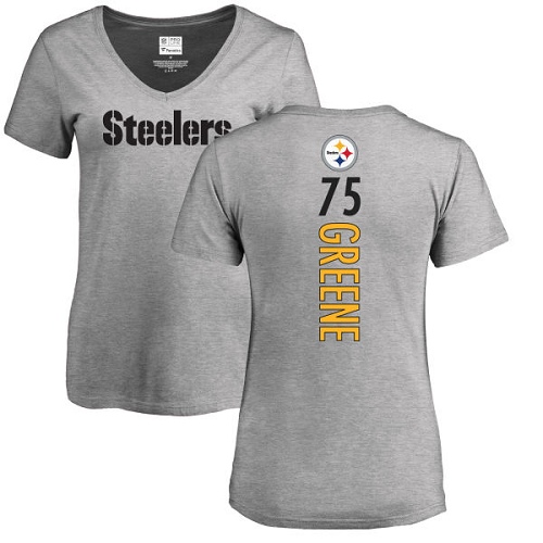 NFL Women's Nike Pittsburgh Steelers #75 Joe Greene Ash Backer V-Neck T-Shirt