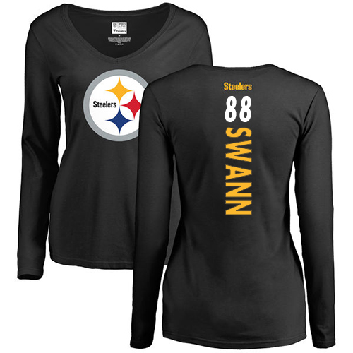 NFL Women's Nike Pittsburgh Steelers #88 Lynn Swann Black Backer Slim Fit Long Sleeve T-Shirt