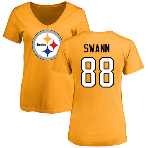 NFL Women's Nike Pittsburgh Steelers #88 Lynn Swann Gold Name & Number Logo Slim Fit T-Shirt