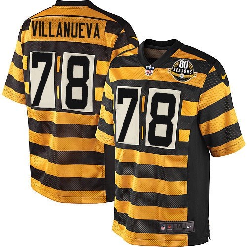 Men's Nike Pittsburgh Steelers #78 Alejandro Villanueva Elite Yellow/Black Alternate 80TH Anniversary Throwback NFL Jersey