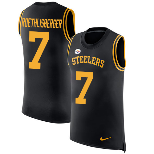 Men's Nike Pittsburgh Steelers #7 Ben Roethlisberger Black Rush Player Name & Number Tank Top NFL Jersey