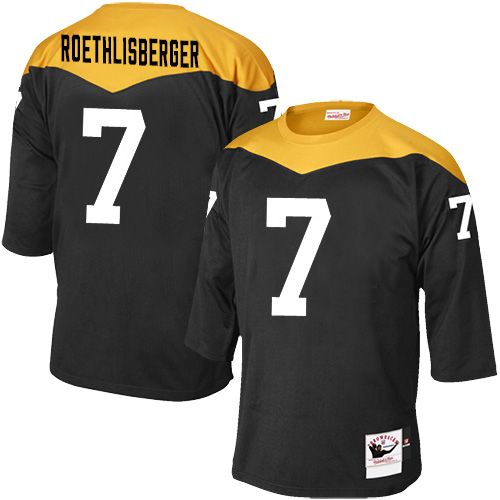 Men's Mitchell and Ness Pittsburgh Steelers #7 Ben Roethlisberger Elite Black 1967 Home Throwback NFL Jersey