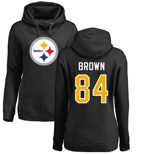 NFL Women's Nike Pittsburgh Steelers #84 Antonio Brown Black Name & Number Logo Pullover Hoodie
