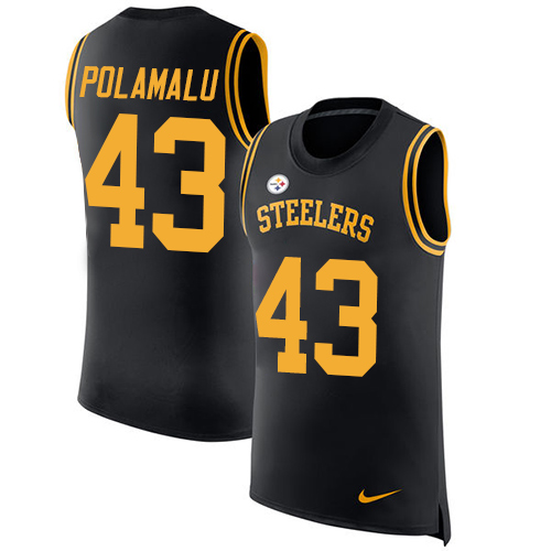 Men's Nike Pittsburgh Steelers #43 Troy Polamalu Black Rush Player Name & Number Tank Top NFL Jersey