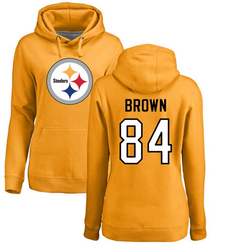 NFL Women's Nike Pittsburgh Steelers #84 Antonio Brown Gold Name & Number Logo Pullover Hoodie