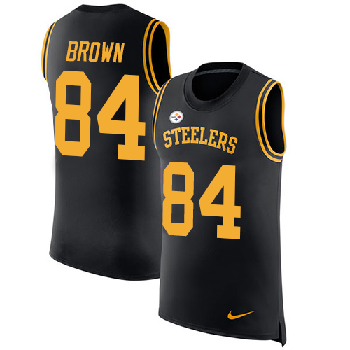 Men's Nike Pittsburgh Steelers #84 Antonio Brown Black Rush Player Name & Number Tank Top NFL Jersey