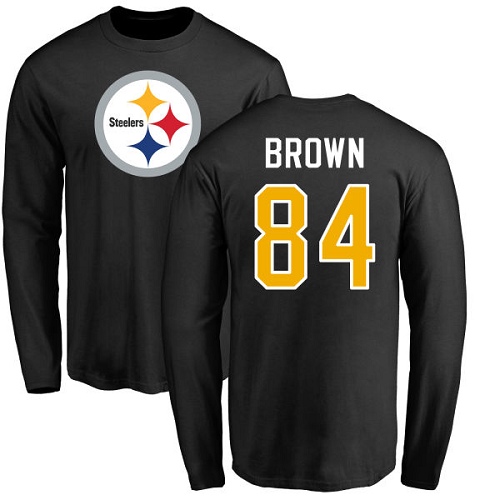 NFL Nike Pittsburgh Steelers #84 Antonio Brown Black Name & Number Logo Long Sleeve T-Shirt