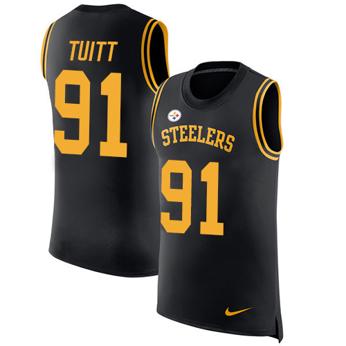 Men's Nike Pittsburgh Steelers #91 Stephon Tuitt Black Rush Player Name & Number Tank Top NFL Jersey