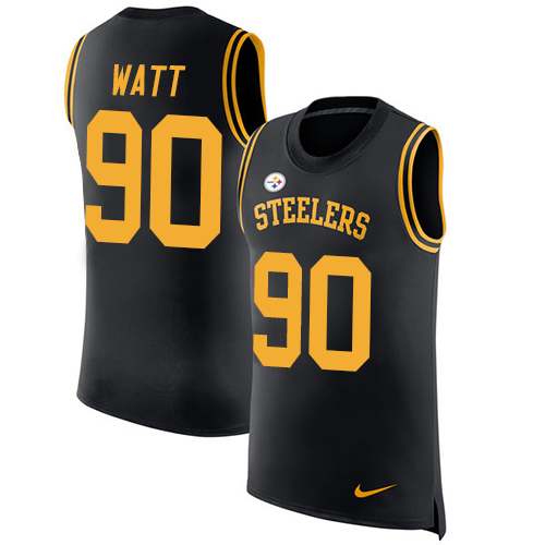Men's Nike Pittsburgh Steelers #90 T. J. Watt Black Rush Player Name & Number Tank Top NFL Jersey