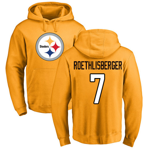 NFL Nike Pittsburgh Steelers #7 Ben Roethlisberger Gold Name & Number Logo Pullover Hoodie
