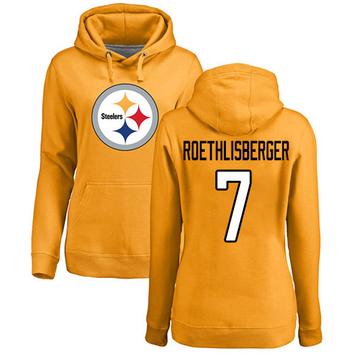 NFL Women's Nike Pittsburgh Steelers #7 Ben Roethlisberger Gold Name & Number Logo Pullover Hoodie