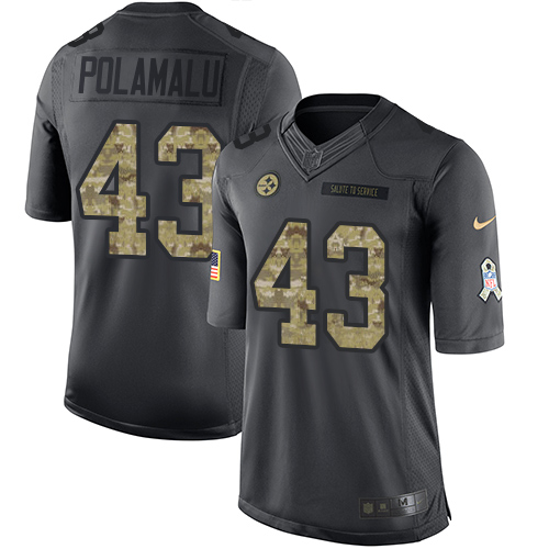 Men's Nike Pittsburgh Steelers #43 Troy Polamalu Limited Black 2016 Salute to Service NFL Jersey