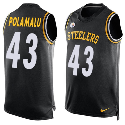 Men's Nike Pittsburgh Steelers #43 Troy Polamalu Limited Black Player Name & Number Tank Top NFL Jersey