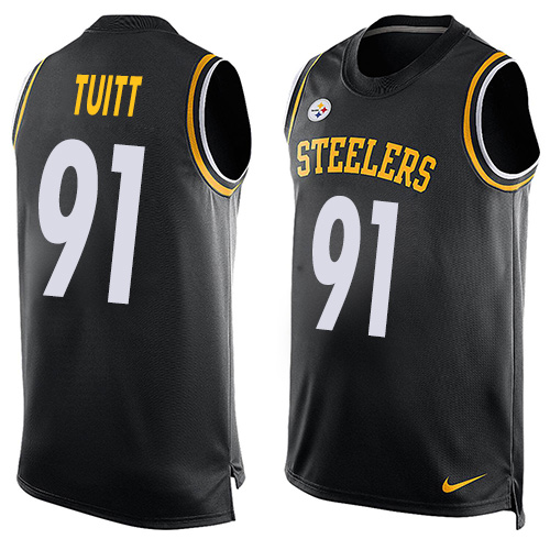 Men's Nike Pittsburgh Steelers #91 Stephon Tuitt Limited Black Player Name & Number Tank Top NFL Jersey
