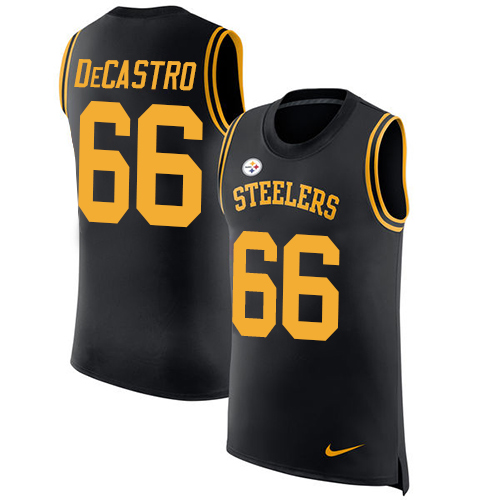 Men's Nike Pittsburgh Steelers #66 David DeCastro Black Rush Player Name & Number Tank Top NFL Jersey