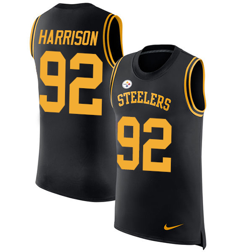 Men's Nike Pittsburgh Steelers #92 James Harrison Black Rush Player Name & Number Tank Top NFL Jersey