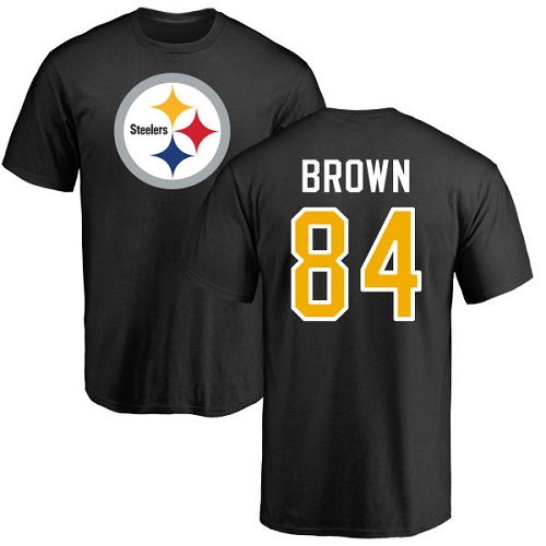 NFL Nike Pittsburgh Steelers #84 Antonio Brown Black Name & Number Logo T-Shirt