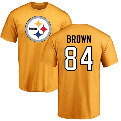 NFL Nike Pittsburgh Steelers #84 Antonio Brown Gold Name & Number Logo T-Shirt