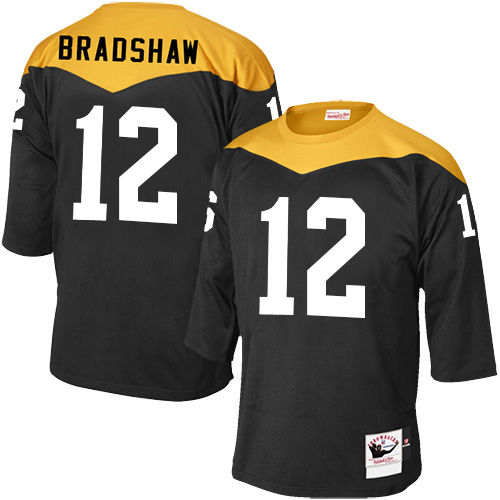 Men's Mitchell and Ness Pittsburgh Steelers #12 Terry Bradshaw Elite Black 1967 Home Throwback NFL Jersey