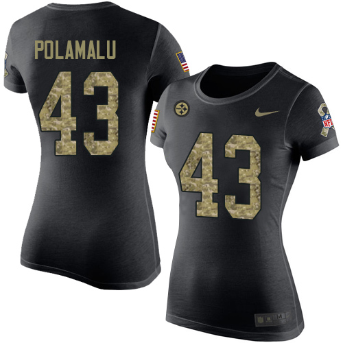 NFL Women's Nike Pittsburgh Steelers #43 Troy Polamalu Black Camo Salute to Service T-Shirt