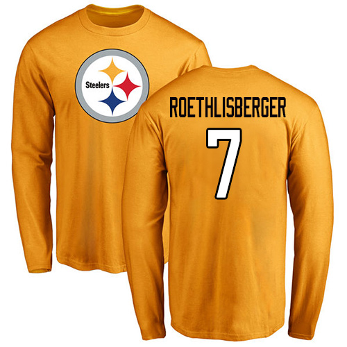 NFL Nike Pittsburgh Steelers #7 Ben Roethlisberger Gold Name & Number Logo Long Sleeve T-Shirt