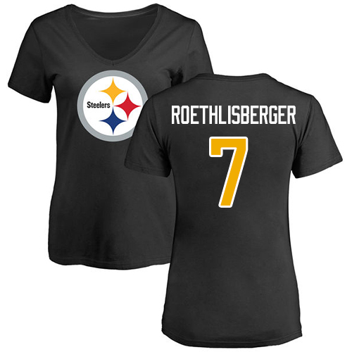 NFL Women's Nike Pittsburgh Steelers #7 Ben Roethlisberger Black Name & Number Logo Slim Fit T-Shirt