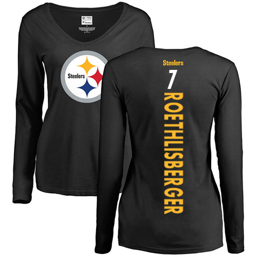 NFL Women's Nike Pittsburgh Steelers #7 Ben Roethlisberger Black Backer Slim Fit Long Sleeve T-Shirt