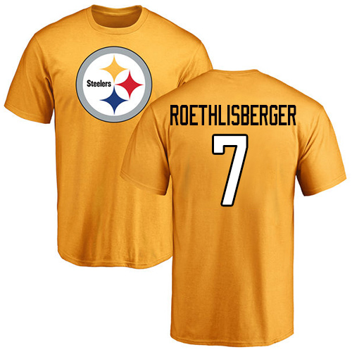 NFL Nike Pittsburgh Steelers #7 Ben Roethlisberger Gold Name & Number Logo T-Shirt