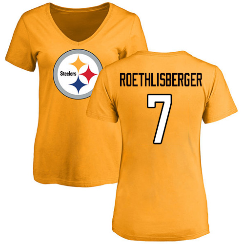 NFL Women's Nike Pittsburgh Steelers #7 Ben Roethlisberger Gold Name & Number Logo Slim Fit T-Shirt