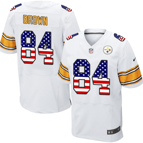 Men's Nike Pittsburgh Steelers #84 Antonio Brown Elite White Road USA Flag Fashion NFL Jersey