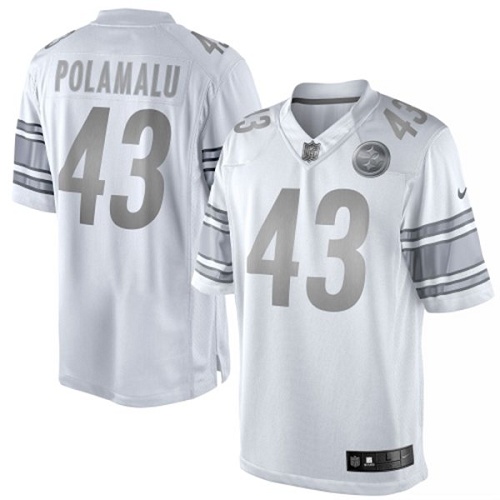 Men's Nike Pittsburgh Steelers #43 Troy Polamalu Limited White Platinum NFL Jersey