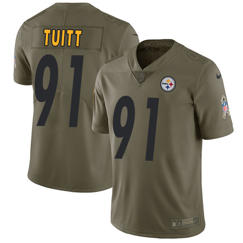 Men's Nike Pittsburgh Steelers #91 Stephon Tuitt Limited Olive 2017 Salute to Service NFL Jersey